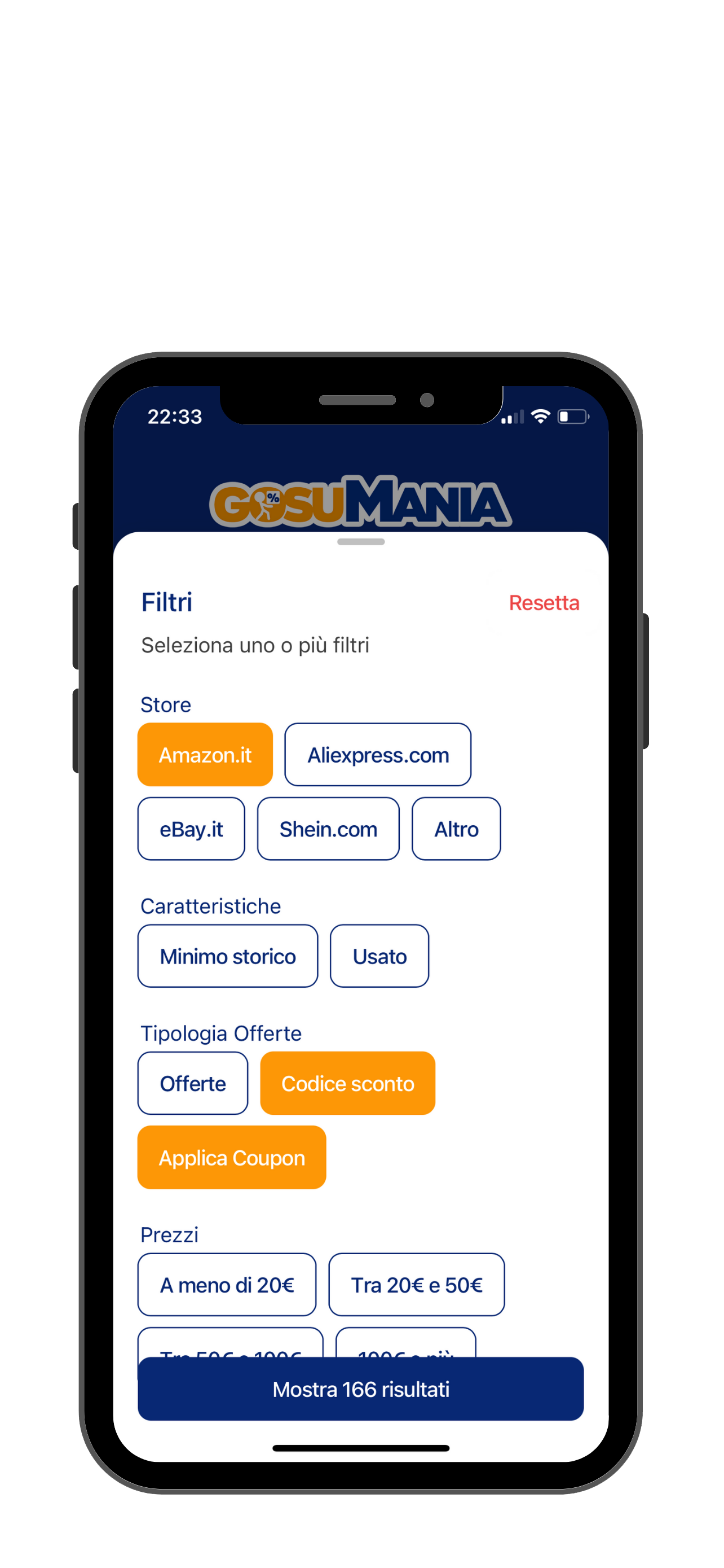 Filtri App cosumania Amazon sconto offerte codici coupon
