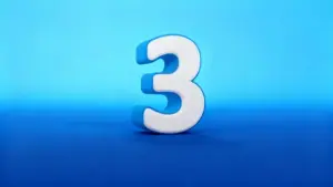 Numero 3 in formato tridimensionale su sfondo blu